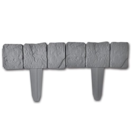 Plastic Garden / Lawn Fence Stone Look 41 pcs 10 m – Grey