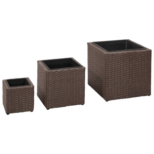 Garden Square Rattan Raised Bed Set 3 pcs – Brown