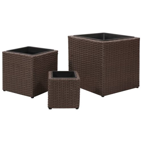 Garden Square Rattan Raised Bed Set 3 pcs – Brown