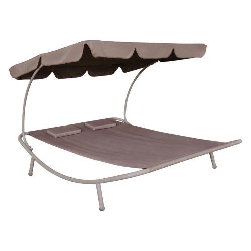 Outdoor Lounge Bed with Canopy & Pillows Brown
