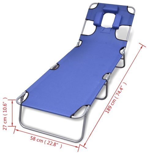 Folding Sun Lounger with Head Cushion Powder-coated Steel – Blue