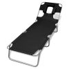 Folding Sun Lounger with Head Cushion Powder-coated Steel – Black