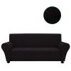 Stretch Couch Slipcover Polyester Jersey – 3-Seater, Black