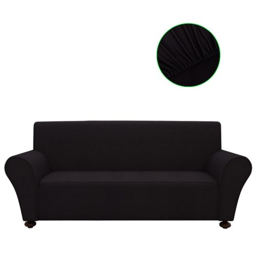 Stretch Couch Slipcover Polyester Jersey – 3-Seater, Black