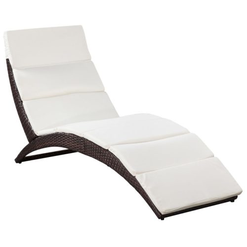 Folding Sun Lounger with Cushion Poly Rattan – Brown