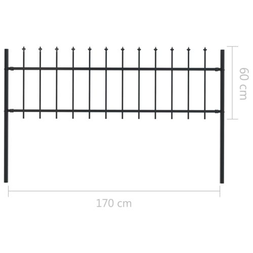 Garden Fence with Spear Top Steel Black – 0.6 m, 1.7 m