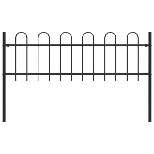 Garden Fence with Hoop Top Steel Black – 0.6 m, 1.7 m