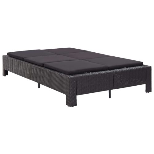 2-Person Sunbed with Cushion Poly Rattan – Black