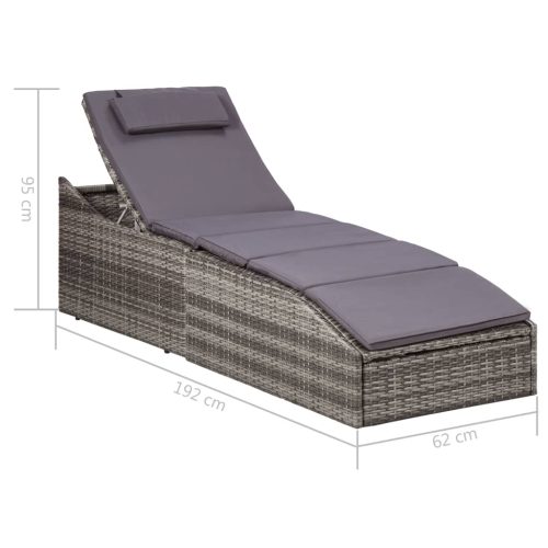 Sunbed with Cushion Poly Rattan – Grey