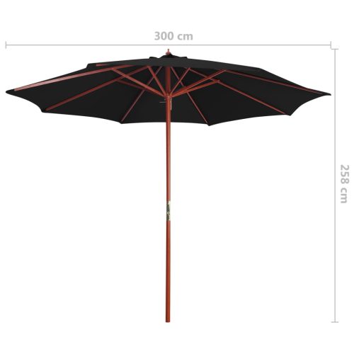 Parasol with Wooden Pole 300×258 cm – Black