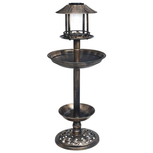 Bird Bath/ Feeder with Solar Light – Bronze