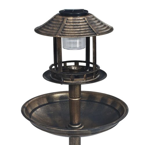 Bird Bath/ Feeder with Solar Light – Bronze