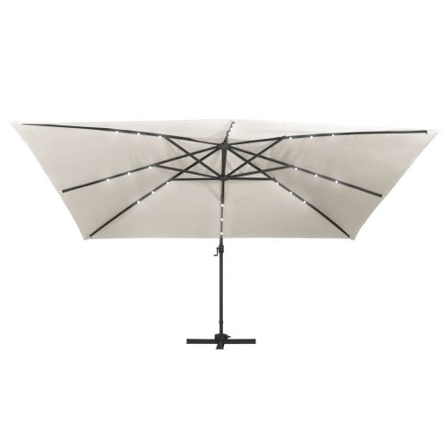 Cantilever Umbrella with LED Lights and Aluminium Pole 400×300 cm – Sand