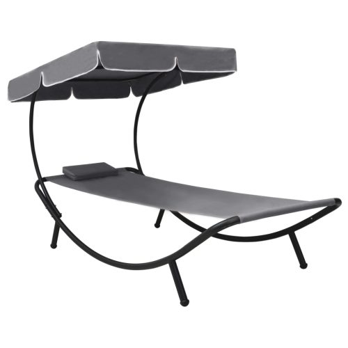 Outdoor Lounge Bed with Canopy & Pillow – Grey