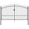 Fence Gate Double Door with Spike Top Steel Black – 3×2 m