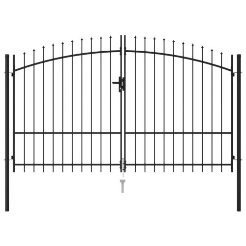 Fence Gate Double Door with Spike Top Steel Black