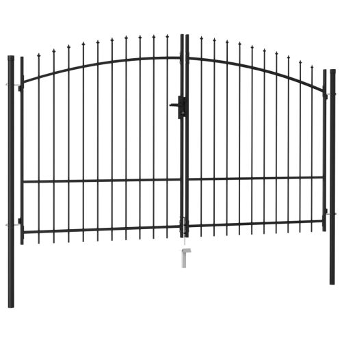 Fence Gate Double Door with Spike Top Steel Black