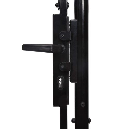 Fence Gate Double Door with Spike Top Steel Black – 3×2 m