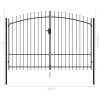 Fence Gate Double Door with Spike Top Steel Black – 3×2 m