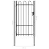 Fence Gate Single Door with Steel Black – 1×1.75 m, Arched Top