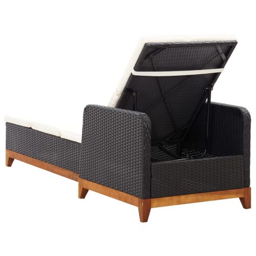 Sun Lounger Poly Rattan and Solid Acacia Wood – Black