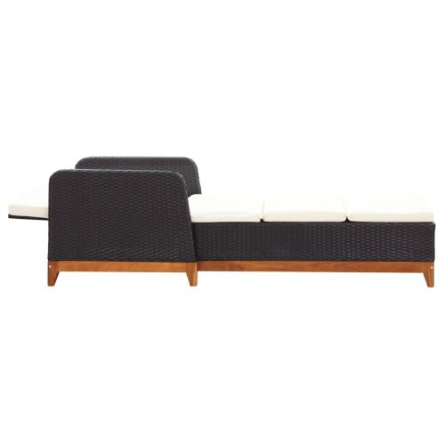 Sun Lounger Poly Rattan and Solid Acacia Wood – Black