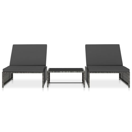 Sun Loungers 2 pcs with Table Poly Rattan – Grey