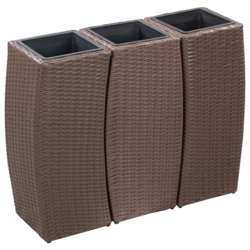 Garden Raised Beds 3 pcs Poly Rattan – Brown