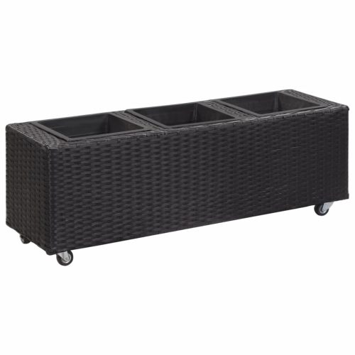 Garden Raised Bed with Pots Poly Rattan – 100x30x36 cm, Black