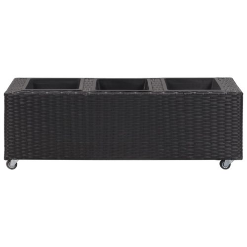 Garden Raised Bed with Pots Poly Rattan – 100x30x36 cm, Black