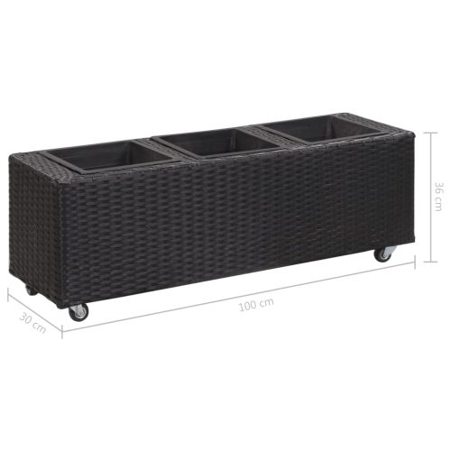 Garden Raised Bed with Pots Poly Rattan – 100x30x36 cm, Black