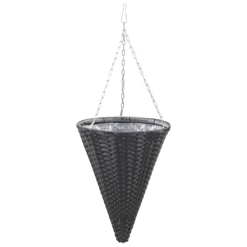 Hanging Flower Baskets 2 pcs Poly Rattan – Black