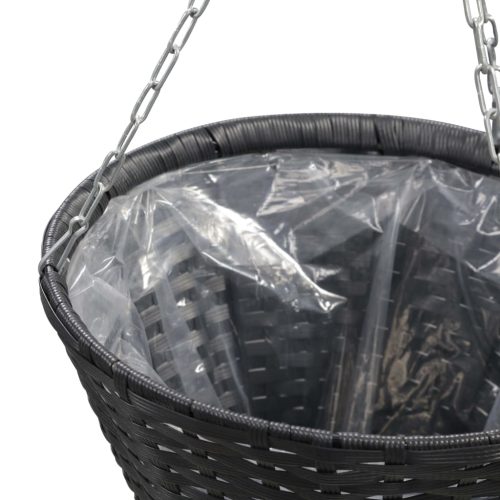 Hanging Flower Baskets 2 pcs Poly Rattan – Black