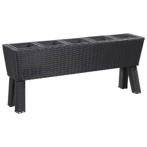 Garden Raised Bed with Legs and Pots Poly Rattan – 118x25x50 cm, Black