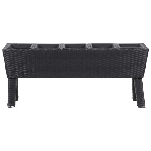 Garden Raised Bed with Legs and Pots Poly Rattan – 118x25x50 cm, Black