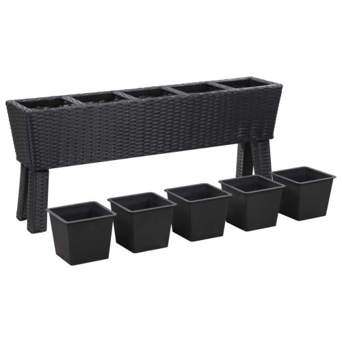 Garden Raised Bed with Legs and Pots Poly Rattan – 118x25x50 cm, Black