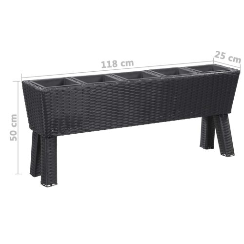 Garden Raised Bed with Legs and Pots Poly Rattan – 118x25x50 cm, Black