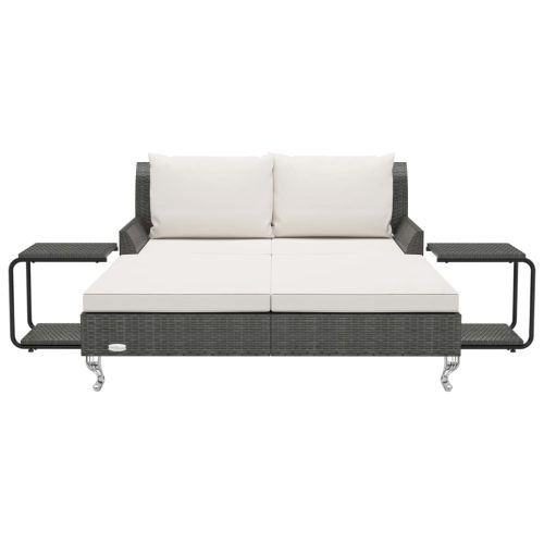 2-Person Garden Sun Bed with Cushions Poly Rattan – Black