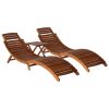 Sun Lounger Solid Acacia Wood Brown – 2 Sunloungers With Table