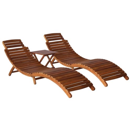 Sun Lounger Solid Acacia Wood Brown – 2 Sunloungers With Table