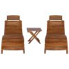 Sun Lounger Solid Acacia Wood Brown – 2 Sunloungers With Table