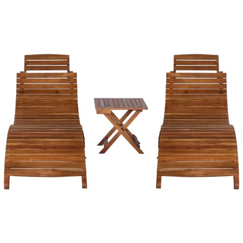 Sun Lounger Solid Acacia Wood Brown – 2 Sunloungers With Table