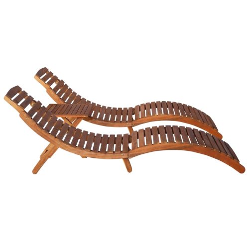 Sun Lounger Solid Acacia Wood Brown – 2 Sunloungers With Table