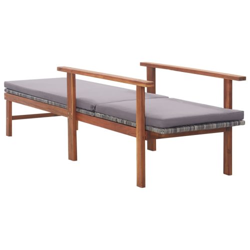 Sun Lounger Poly Rattan and Solid Acacia Wood – Grey