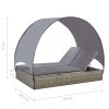 Double Sun Lounger with Canopy Poly Rattan Grey