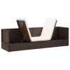 Outdoor Lounge Bed with Cushion & Pillows Poly Rattan Brown