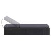 Sunlounger Poly Rattan and – Black and Dark Grey