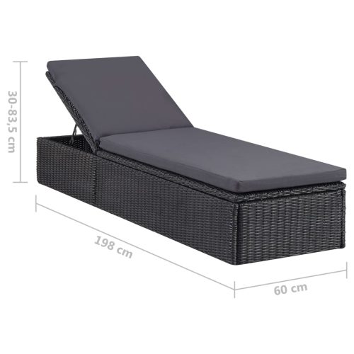 Sunlounger Poly Rattan and – Black and Dark Grey