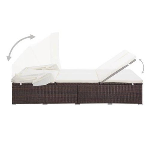 2-Person Sunbed with Cushion Poly Rattan – Brown