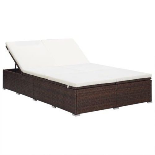 2-Person Sunbed with Cushion Poly Rattan – Brown